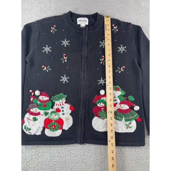 Carly St Claire Sweater Womens Small Christmas Black Vintage Snow Full Zip Ugly - Picture 5 of 10